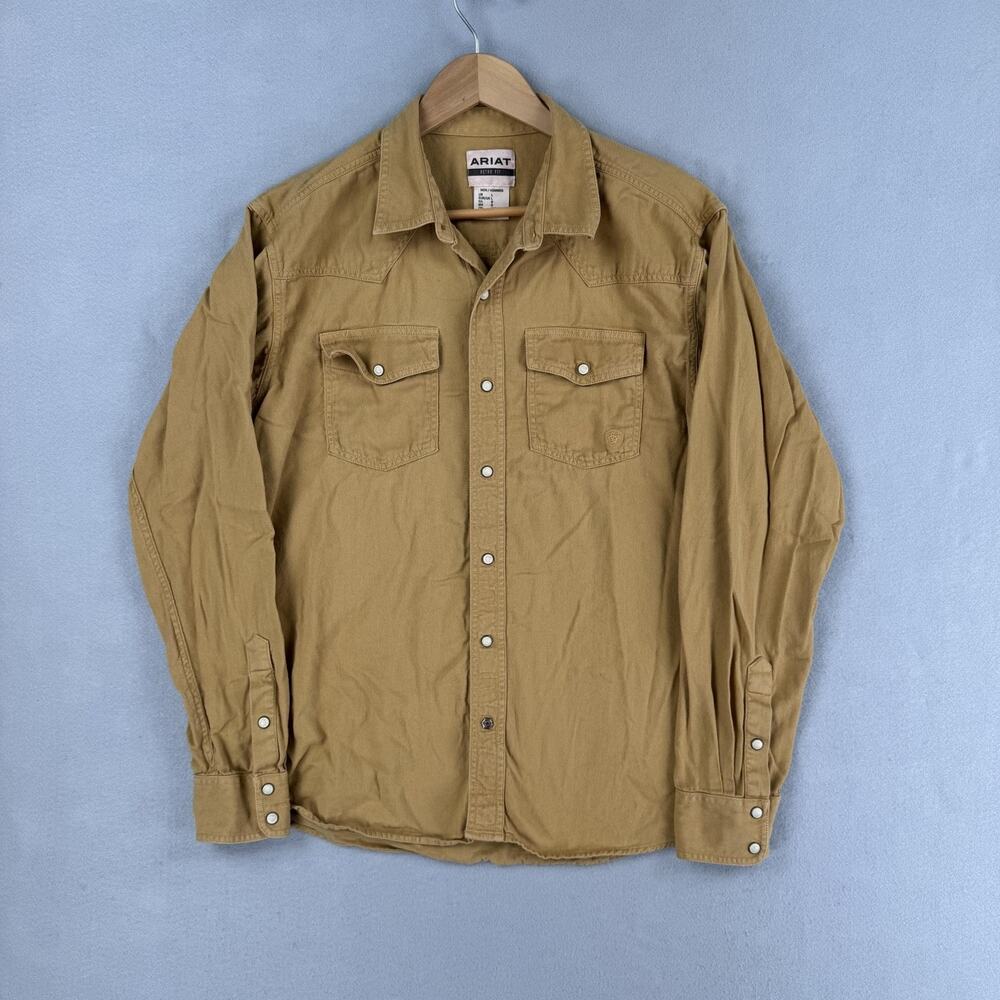 Ariat Shirt Mens Large Yellow Twill Long Sleeve Pearl Snap Western Casual